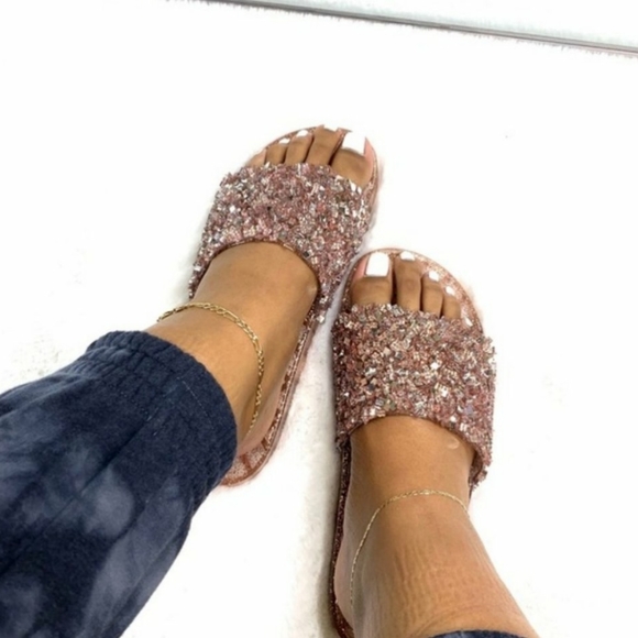 SOLD! Rose Gold Sparkle Bling Jelly Slides - Picture 5 of 5